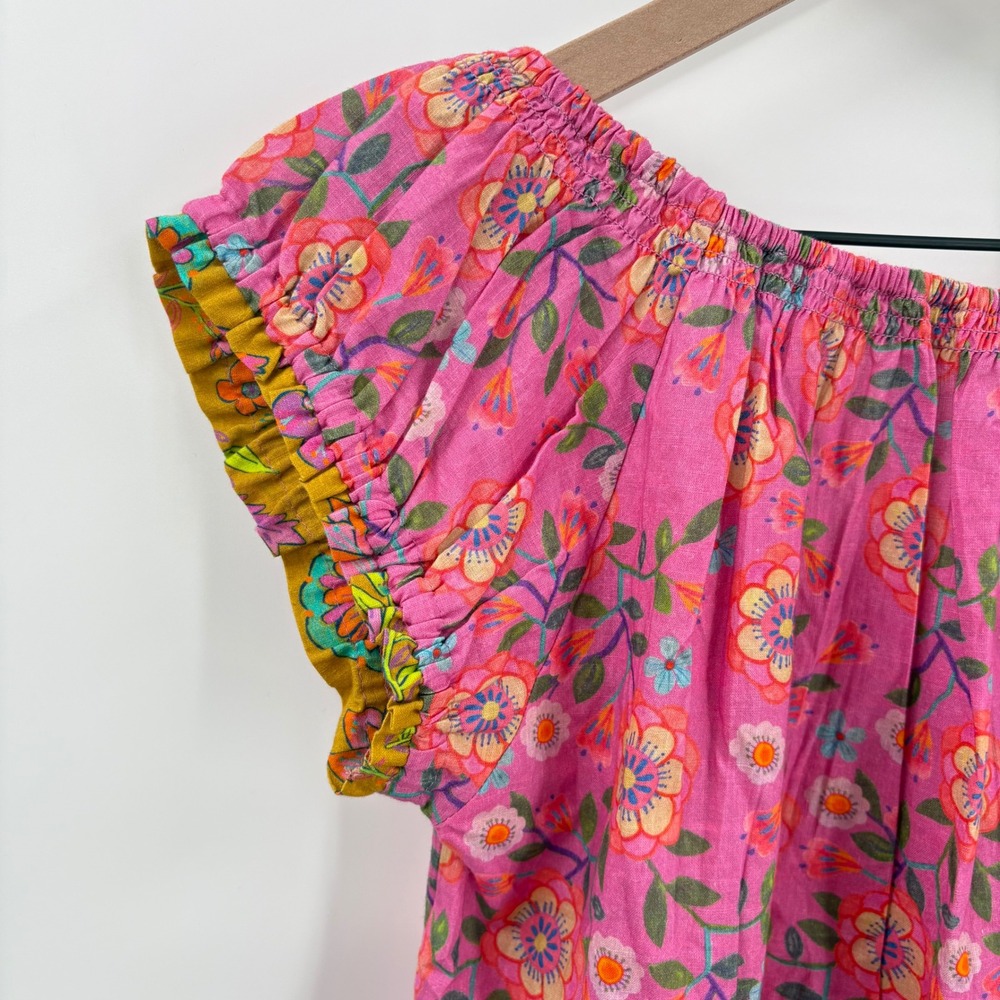 Natural Life XS Pink Floral Cotton Cap Sleeve Boho Blouse Top - Picture 3 of 7